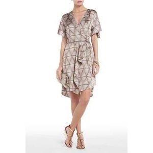 Tan/Brown Printed BCBGMaxAzria Holden Wrap Dress